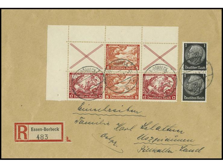 X+8+X mit 12+8+12 Pfg. und Hindenburg 1 Pfg. (2) auf portogerechtem R-Brief von "ELBESSEN-VORBECK 1.6.34" nach Pilkallen mit 