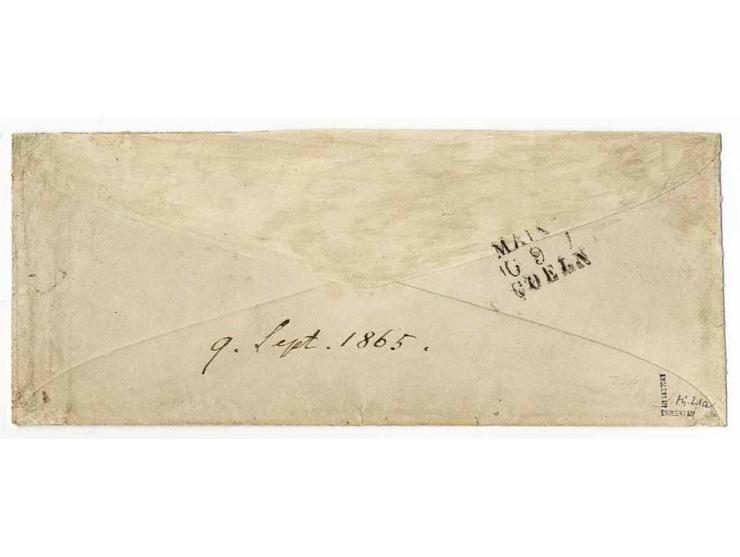 18 Kr. grün, farbfrisch und tadellos gezähnt mit DKr. "HEIDELBERG 9 SEP." (1865) auf kleinem Umschlag mit jeweils rotem "P.D.