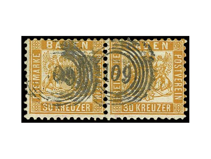 30 Kr. lebhaftgelborange im farbfrischen waagerechten Paar mit jeweils Nr. "109", unauffällige waagerechte Bugspur, sign. Büh
