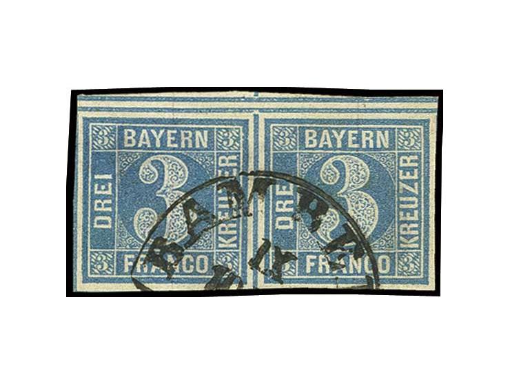 3 Kr. blau im waagerechten Paar mit oben voller doppelter Trennungslinie, allseits breitrandig und farbfrisch mit Halbkreisst