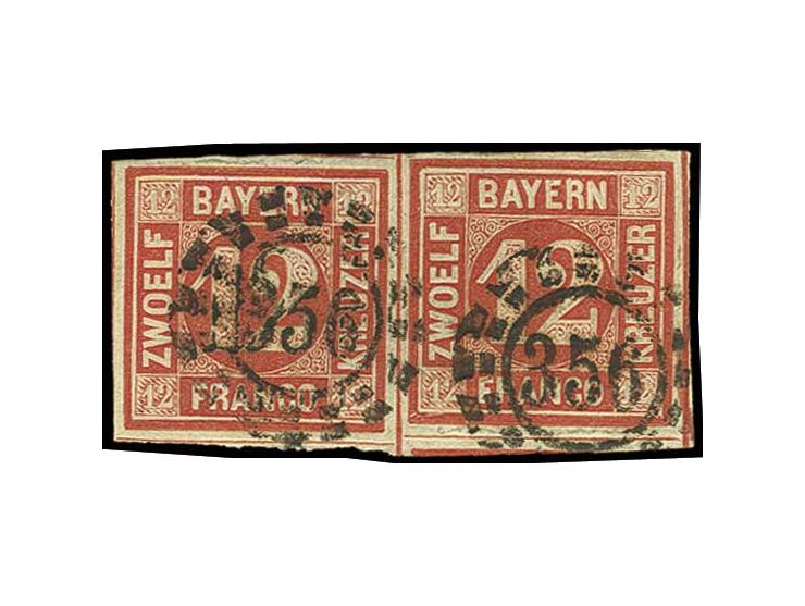 12 Kr. rot im allseits sehr gut gerandeten und farbfrischen waagerechten Paar mit jeweils oMR "356", Pracht (Mi. 1.100,-) (ex