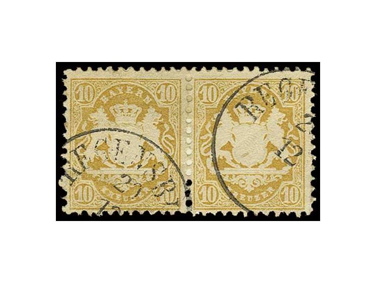 10 Kr. dunkelchromgelb im farbtiefen waagerechten Paar mit jeweils EKr. "REGENSBURG", Pracht (Mi. 1.500,-) (ex Sammlung Gubit