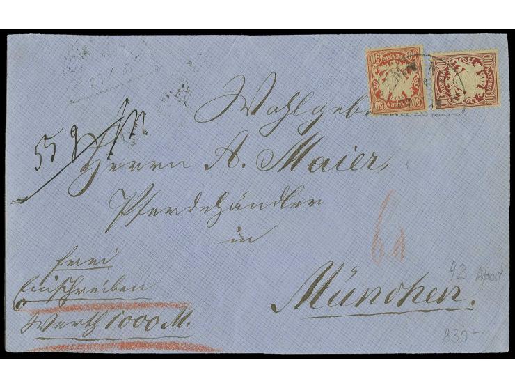 50 Pfg. ziegelrot und 10 Pfg. karmin mit Stempel "MEMMINGEN 27 10" auf Wertbriefvorderseite nach München, Fotoattest Helbig B