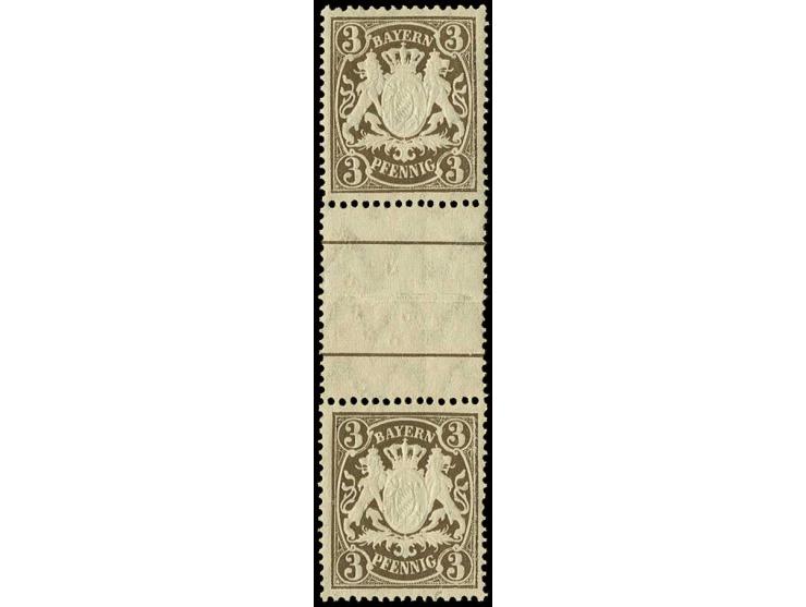 1890, 3 Pfg. gelbbraun im senkrechten Zwischenstegpaar, postfrisch, wie üblich im Steg gefaltet, Fotobefund Dr. Helbig BPP