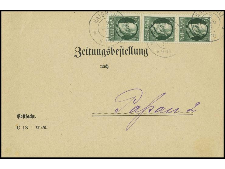 40 Pfg. im senkrechten Oberrandpaar und 60 Pfg. im senkrechten 3er-Streifen sowie Kriegsdruck 20 Pfg. im senkrechten Paar, je