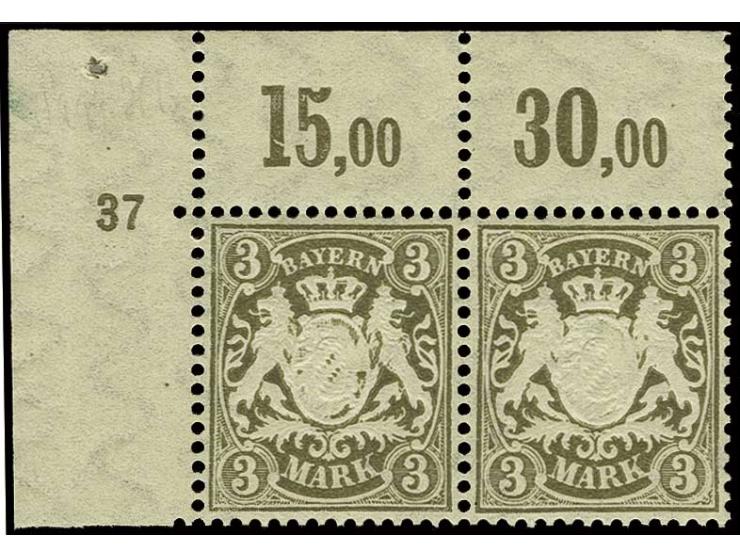 3 und 5 M. im linken bzw. rechten oberen Eckrandpaar mit jeweils Pl.-Nr. 37", postfrisch, Kabinett (Mi. 1430,-)