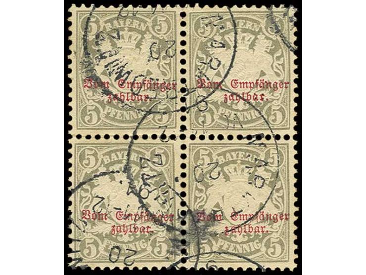 1882, 5 Pfg. im 4er-Block, sauber gestempelt "MARKTREDWITZ", Pracht (Mi. 500,-)