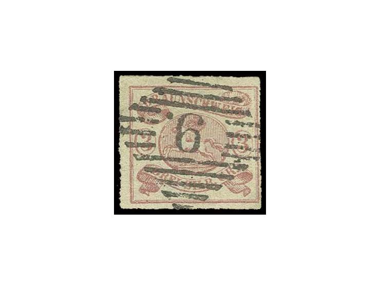 3 Sgr. karmin, linienförmig durchstochen 12, zentrisch sauber gestempelt "9.", Kabinett, mehrfach sign., u.a. Grobe sowie Fot