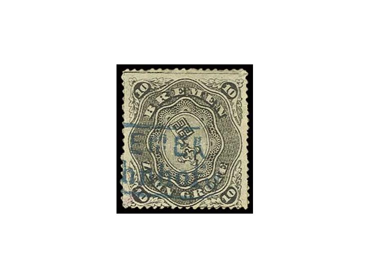 10 Gr. schwarz mit Teilabschlag des Ra2 "BREMEN/Bahnhof.", Pracht, sign. Köhler und Pfenninger (Mi. 1.200,-) (ex Sammlung Gub
