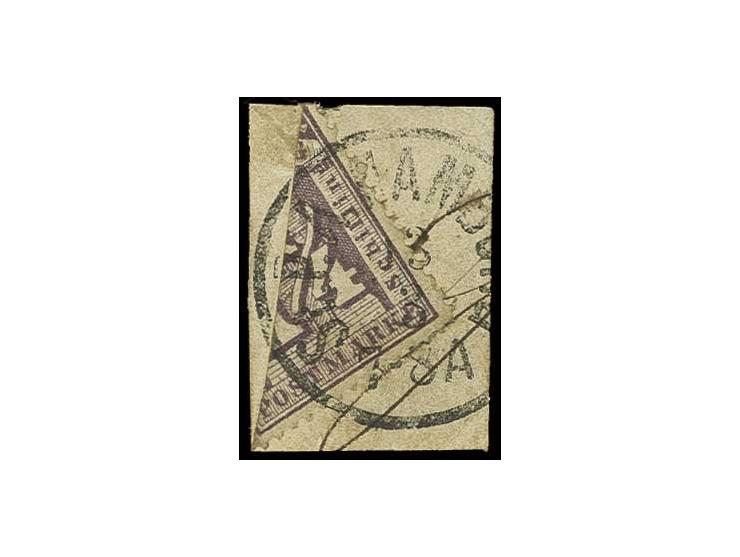 1 1/4 Sch. violett, diagonal halbiert, rechte untere Hälfte mit Stempel des Stadtpostamtes auf Briefstück, Pracht, sign. W. E