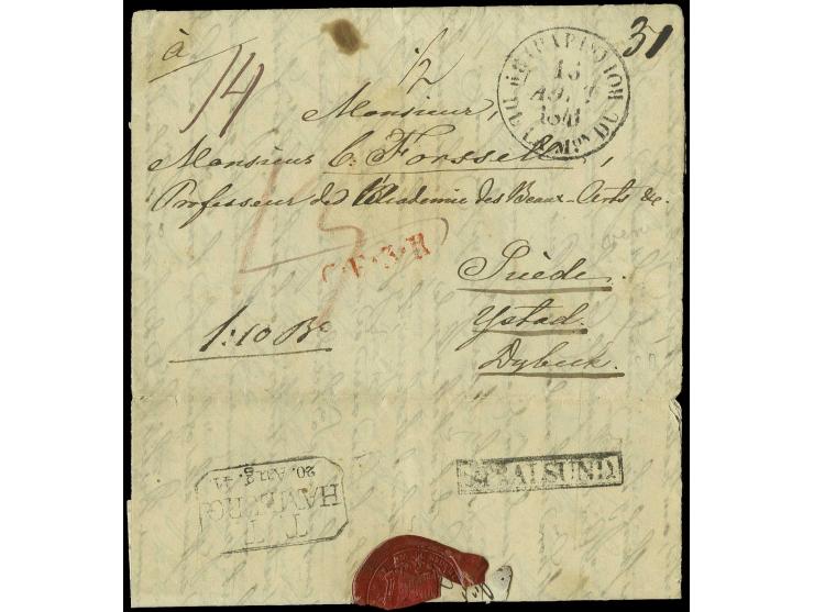 1841, "STRALSUND", Ra. rückseitig auf kpl. Brief aus Paris mit Aufgabestempel "PARIS BAU. DE LA MON. DU ROI 16 AOUT 1841" übe