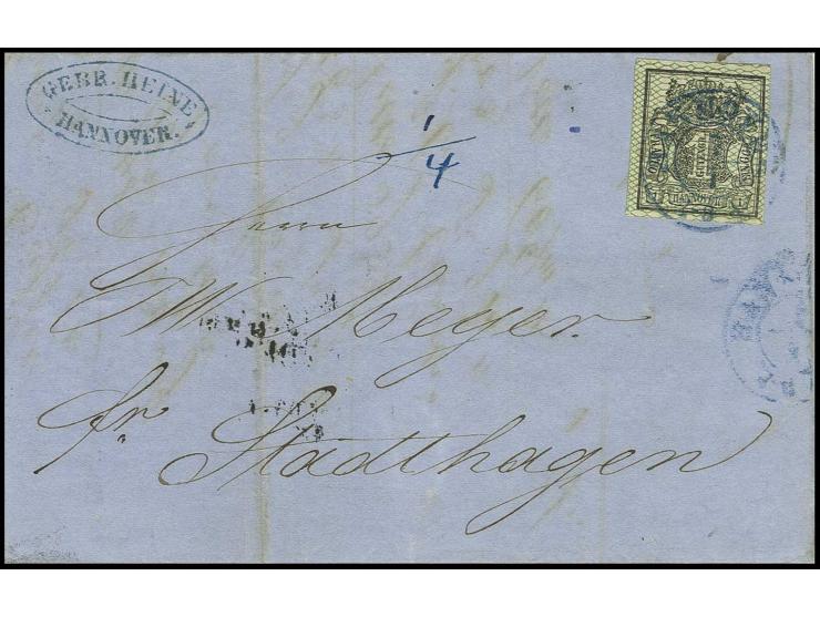 1 Ggr. schwarz, breitrandig und farbfrisch mit DKr. "HANNOVER 7/1" (1860), aufgebraucht als 1 Gr.-Frankatur auf Postvereinsbr