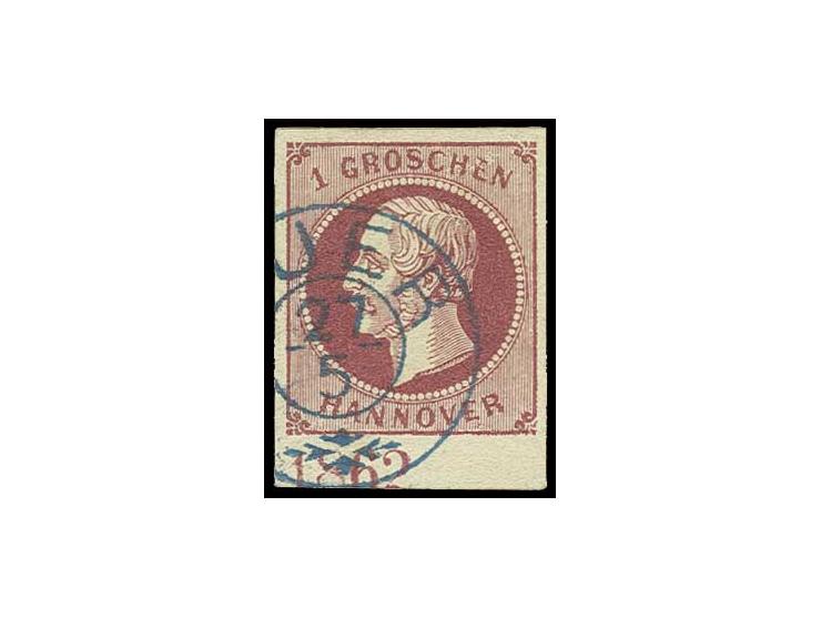 Georg 1 Gr. rosa, breitrandiges Unterrandstück mit Jahreszahl "1862" (Stellung II nach Kohl) mit DKr. "BUER", Kabinett, sign.