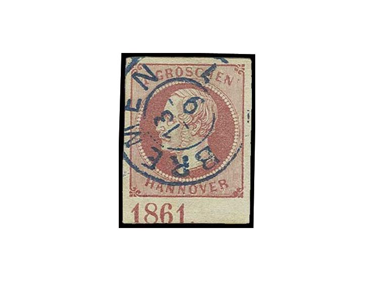 1 Gr. rosa, breitrandiges Unterrandstück mit Jahreszahl "1861" (Stellung I nach Kohl) mit DKr. "BREMEN", Kabinett