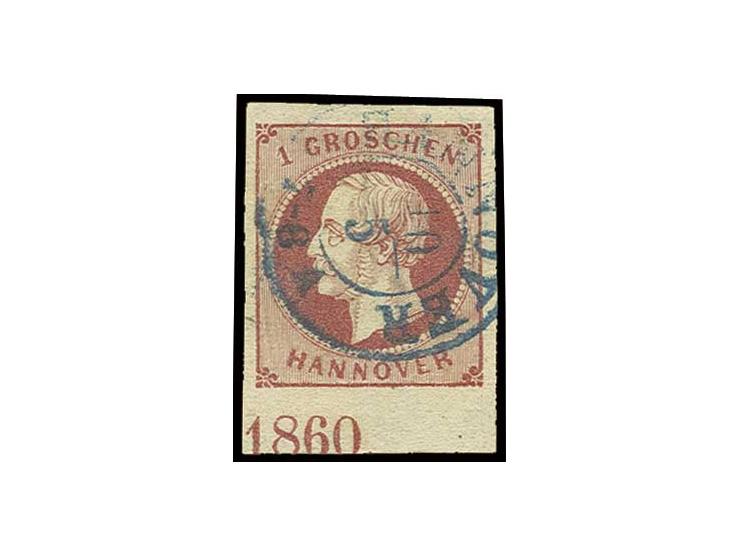 1 Gr. rosa, breitrandiges Unterrandstück mit Jahreszahl "1860"; bis auf punkthelle Stelle rückseitig im Oberrand in tadellose