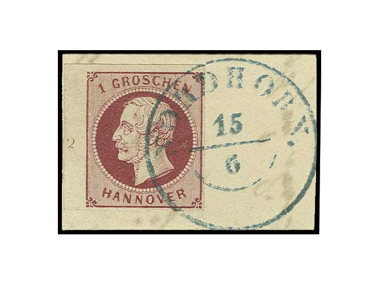 1 Gr. lilarot in tiefer Farbe, voll- bis breitrandiges linkes Randstück mit Rand-Nr. "2" und DKr. "NORDHORN" auf Briefstück, 