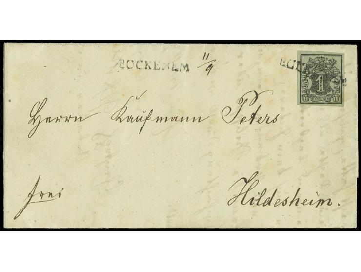 "BOCKENEM", schwarzer L1 auf breitrandiger 1 Ggr. auf graugrün, nochmals beigesetzt mit handschrifllichem Datum "11/9" auf Fa