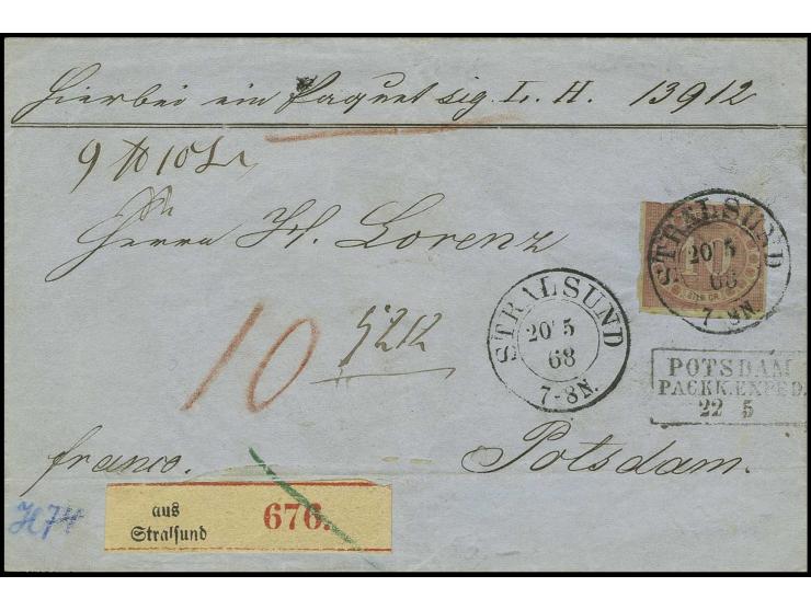 1866, Innendienstmarke 10 Sgr. rosarot, rechts oben Trennung etwas mangelhaft, sonst voller Durchstich, unten innerhalb, mit 