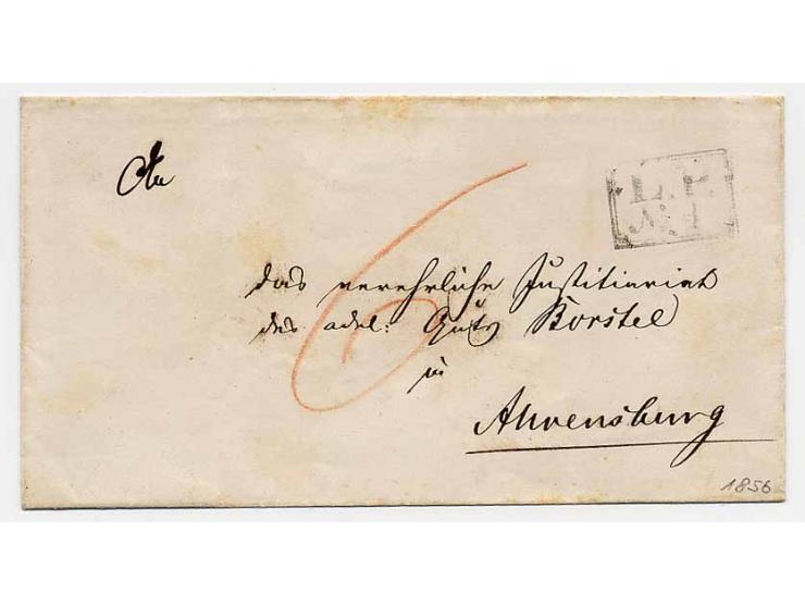 "L.P./Nº 4" (KALTENKIRCHEN), Ra2 auf 1 1/4 Sch. braunpurpur auf Briefstück sowie auf unfrankierter Falthülle nach Ahrensburg,