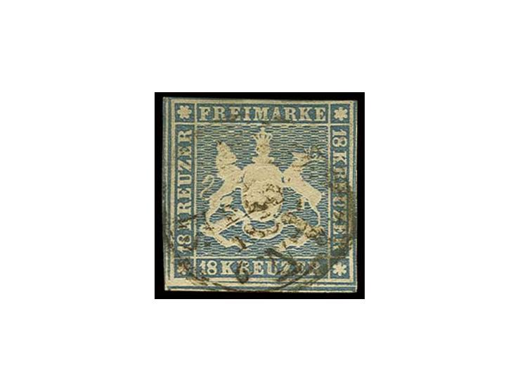 18 Kr. blau, oben in der Randlinie geschnitten, sonst gut gerandet, gestempelt, sign. Pfenninger (Mi. 1.500,-) (ex Sammlung G