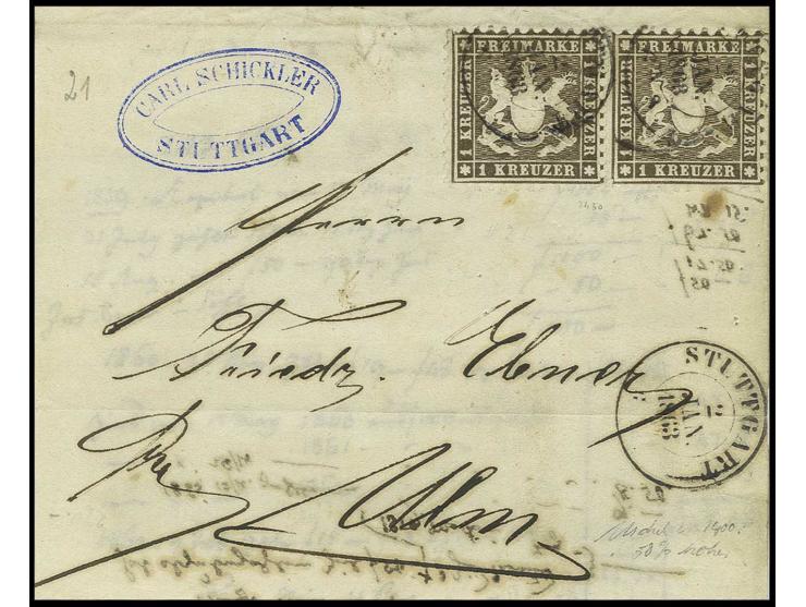 1862, weit gezähnt: 1 Kr. schwarzbraun im waagerechten Paar, links oben leichter Eckzahnbug, sonst tadellos gezähnt mit DKr. 