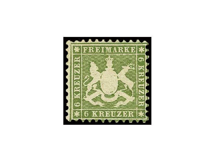 6 Kr. dunkelgrün, farbfrisch, ungebraucht mit großen Teilen des Originalgummis, etwas korrigiert, u.a. sign. Irtenkauf BPP