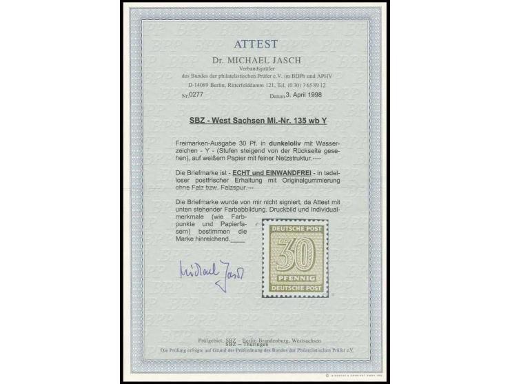 Wz. steigend: 30 Pfg. dunkeloliv, postfrisch, Fotoattest Jasch BPP (Mi. 450,-)