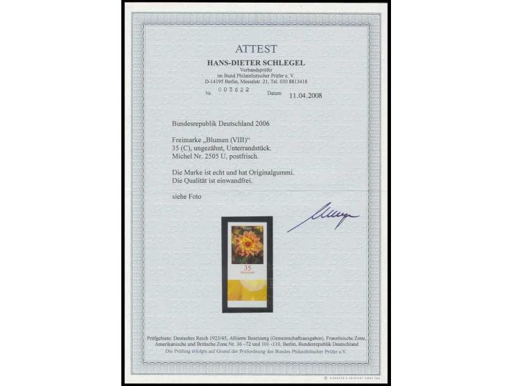 2006, Freimarken Blumen 35 C., ungezähntes Unterrandstück, postfrisch, Fotoattest H.D. Schlegel BPP (Mi. ohne Preis)