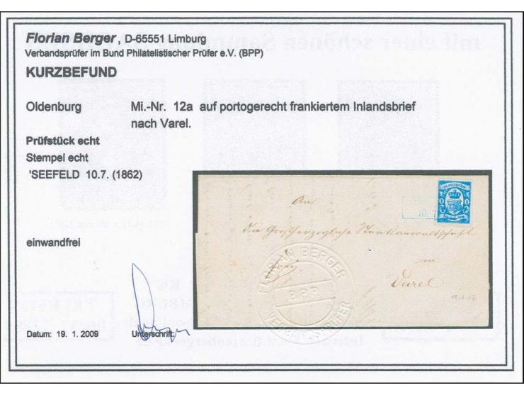 1 Silbergroschen blau, sehr schön farbfrisch und allseits breit- bis überrandig, oben mit kleinem Teil der Nachbarmarke mit l