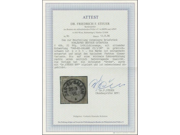 1890/99, Krone/Adler 25 Pfennig gelblichorange mit zentrisch klarem Stempel "DAR-ES-SALAAM 25/3 98" in grünlichschwarzer Farb