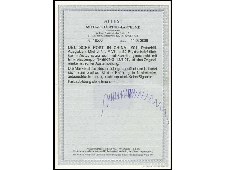 80 Pfg., sauber gestempelt "(P)EKING 13/6 01", Kabinett, Fotoattest Jäschke-L. BPP