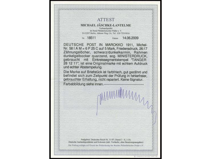 dito, mit Stempel "TANGER 28.12.11" auf Briefstück, Kabinett, Fotoattest Jäschke-L. BPP