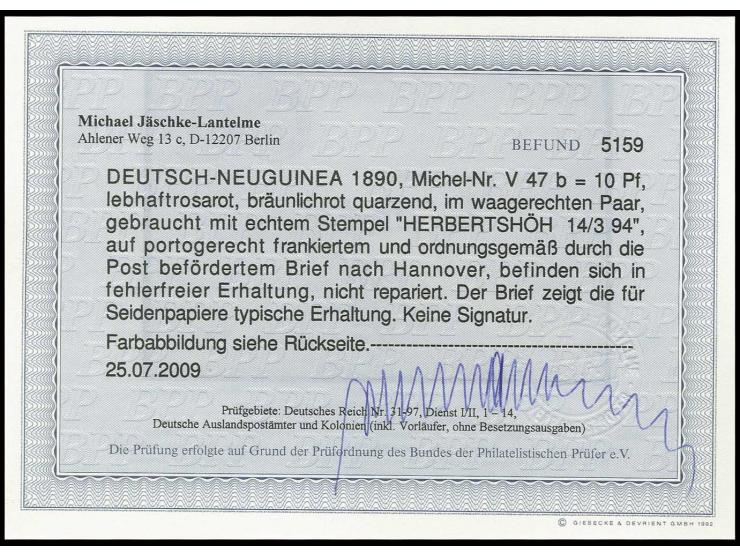 10 Pfg. lebhaftrosarot im waagerechten Paar mit EKr. "HERBERTSHÖH 14/3 94" auf Bedarfsbrief nach Hannover mit Ankunftsstempel