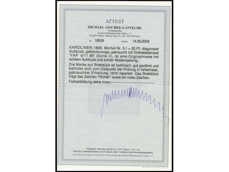 25 Pfg. mit sauberem Stempel "YAP 6/11 99" auf kleinem Briefstück, Kabinett, Fotoattest Jäschke-L. BPP (Mi. 1500,-)