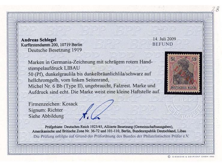 50 Pfg., ungebraucht, Pracht, u.a. sign. Kosack sowie Fotobefund A. Schlegel BPP (Mi. 600,-)