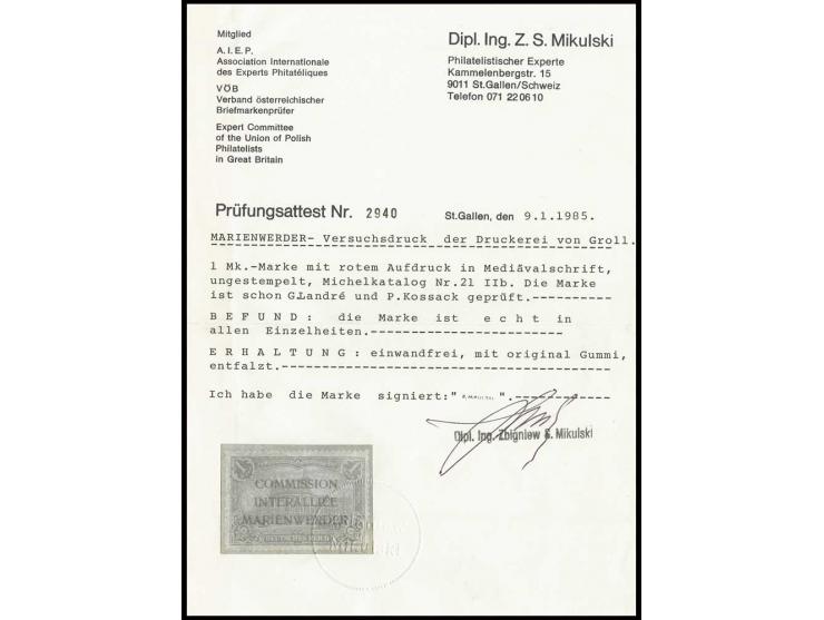 Versuchsdruck 1 M. mit Mediävalaufdruck in rot, ungebraucht, wie immer leicht unfrisch, eine sehr seltene Marke, sign. Landre