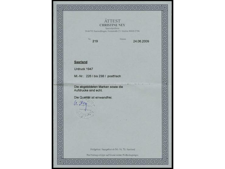 Urdruck 10 C.-50 Fr. kpl., postfrisch, sign. L. Bach, Fotoattest Ney C.