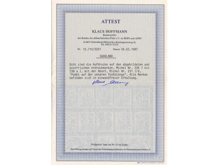 10 C.-50 Fr. kpl., postfrisch, mehrfach sign. und Fotoattest Hoffmann BPP (Mi. 2600,-)