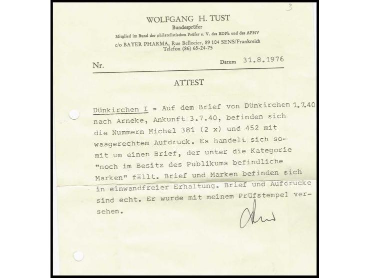 30 C. dunkelkarmin und 90 C. Balzac mit Stempel "DUNKERQUE 1 -7 40" auf Brief nach Arneke mit Ank.-Stempel, leicht gebräunt s