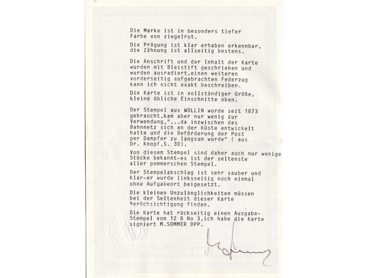 1/2 Gr. ziegelrot mit sehr seltenem Preußen Ra3 "Aus .../PER DAMPFSCHIFF / 12 8 3-4" mit handschriftlichem Einsatz "Wollin" a
