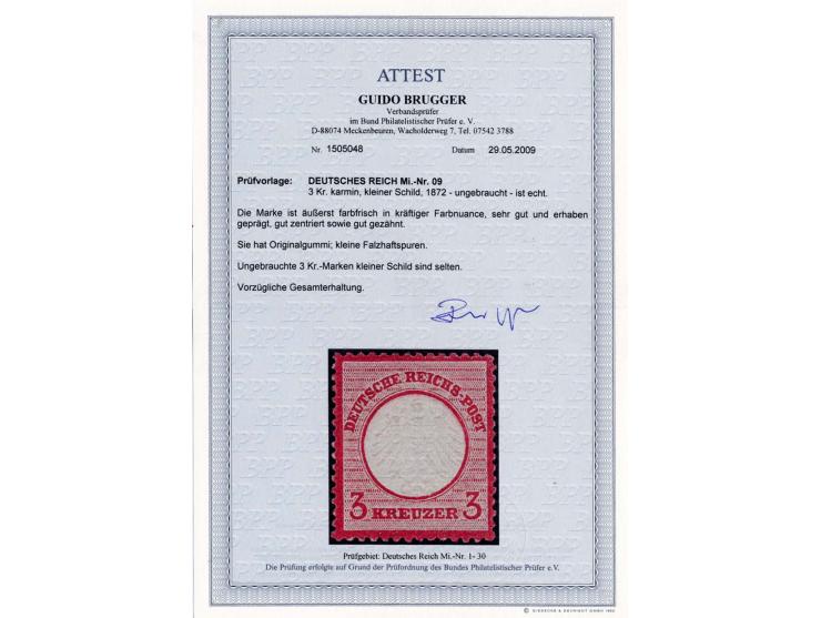 3 Kr. karmin, äußerst farbfrisch, sehr gut geprägt, gut zentiert und gezähnt, sauber ungebraucht, Kabinett, Fotoattest Brugge