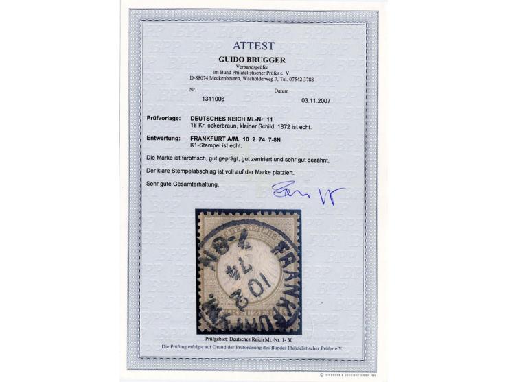 18 Kr. ockerbraun, sehr klar und zentrisch gestempelt mit EKr. "FRANKFURT A/M. 10 2 74", Pracht, Fotoattest Brugger BPP (Mi. 