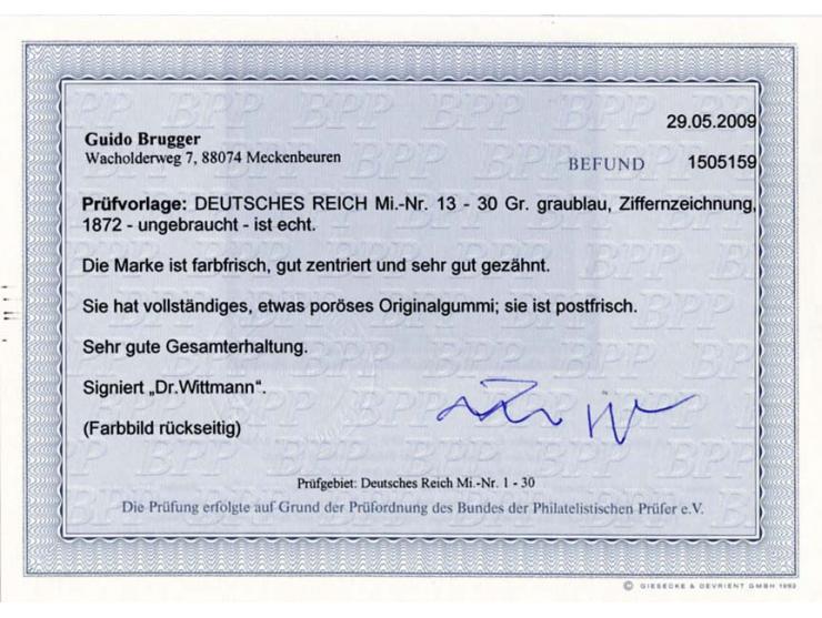10 und 30 Gr., farbfrisch und gut zentriert, postfrisch, Kabinett, je Befund Brugger BPP