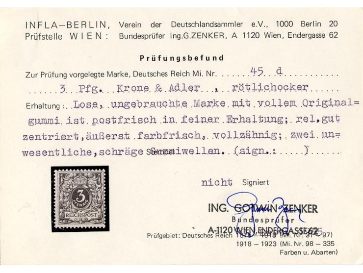 3 Pfg. rötlichocker, postfrisch, Kabinett, Fotobefund Zenker BPP (Mi. 500,-)
