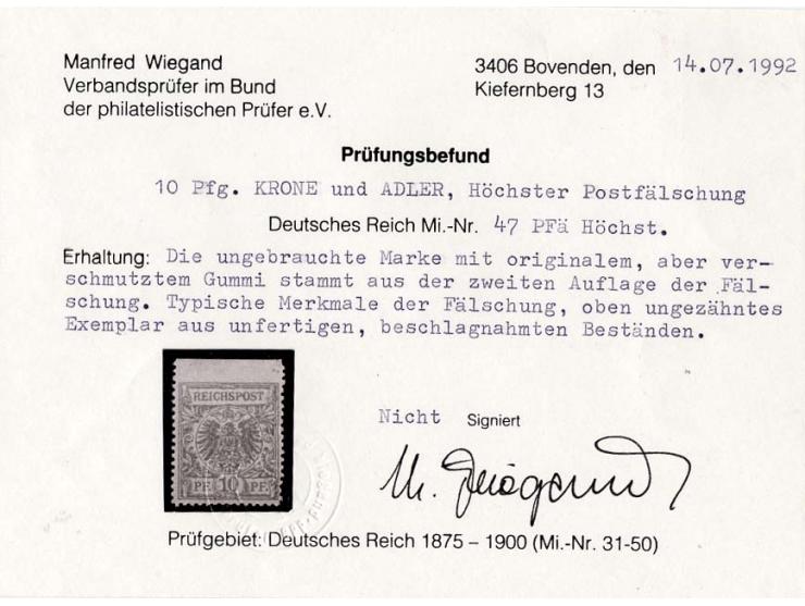 10 Pfg. braunrosa, oben ungezähnt aus unfertigen, beschlagnahmten Beständen,  postfrisch mit kleinen Gummieinschränkungen, Fo