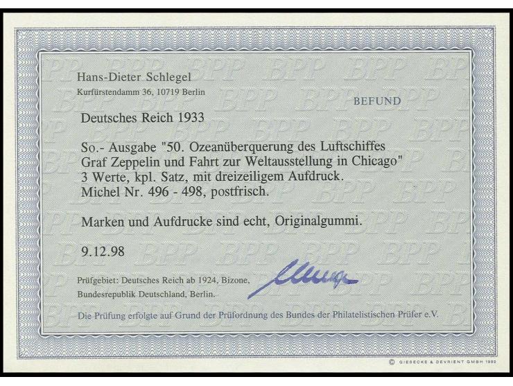 Chicagofahrt, 1-4 M. kpl., postfrisch, Pracht, Fotobefund Schlegel BPP (Mi. 4.000,-)