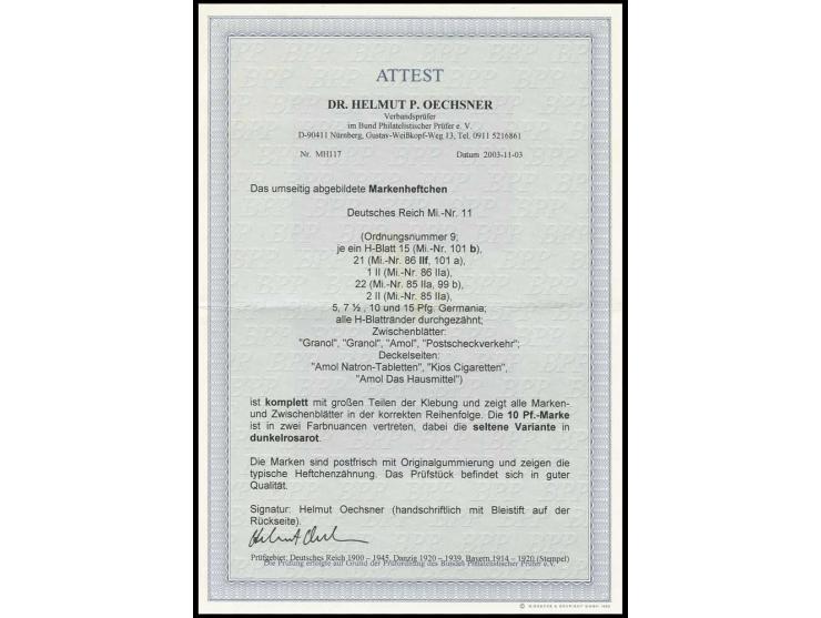 dito, mit H-Bl. Mi.-Nr. 21 mit zweimal 10 Pfg. dunkelrosarot (Mi.-Nr. 86IIf), postfrisch in einwandfreier Erhaltung, Markenhe