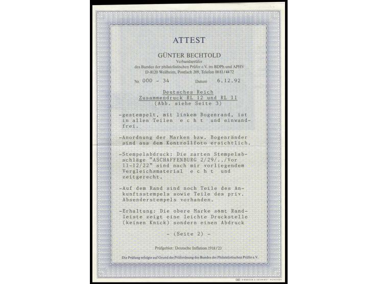 RL+L+30 Pfg. und RL+L+40 Pfg. zusammenhängend (40 Pfg. schwache Aufklebe-Knitterspur), gestempelt "ASCHAFFENBURG 29...22" mit