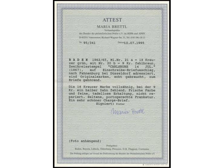 18 Kr. lebhaftgrün, farbfrisch und tadellos gezähnt mit 9 Kr. fahlbraun, bis auf 1/2 Zahn tadellos, mit jeweils sauber aufges