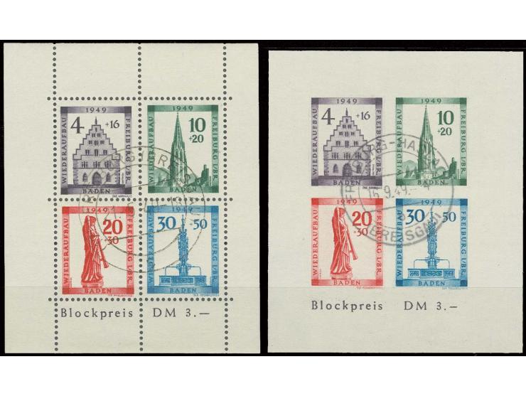 Freiburg-Blockpaar mit Stempel "FREIBURG" bzw. "FREIBURG-HASLACH", sign. Schlegel BPP (Mi. 560,-)